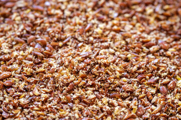 Close-up of a pile of ground linseeds