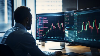 A financial analyst analyzing stock market trends and investment portfolios using advanced financial software and predictive analytics tools,  - Powered by Adobe
