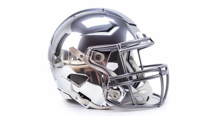 American football helmet made of silver, isolated on a white background