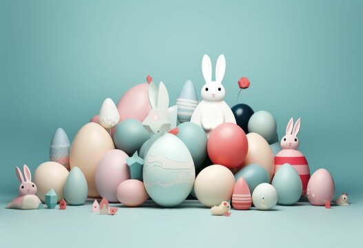 Pile of Eggs With Bunny Figurines