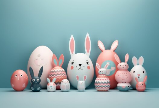 Group of Easter Eggs With Bunny Faces