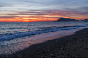 Majestic Sunset During Blue Hour at the Beach, Alanya Castle 