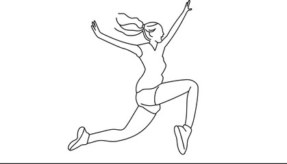 joyful jumping girl vector line art, minimalist freedom concept, energetic female pose, celebration sketch art, happiness expression vector,  joyful moment