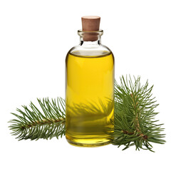 fresh raw organic douglas fir oil in glass bowl png isolated on white background with clipping path. natural organic dripping serum herbal medicine rich of vitamins concept. selective focus