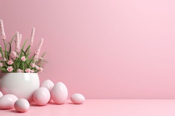 White Vase Filled With Pink Flowers Next to Eggs