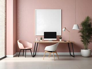 Modern office interior with a blank poster design on the wall design. Mockup design