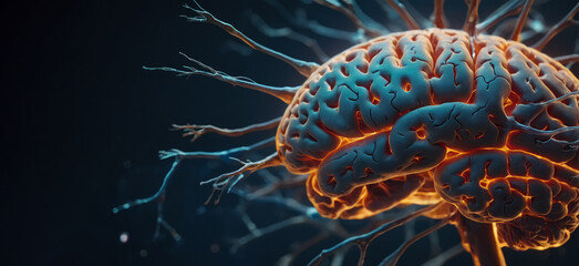 3d rendered illustration of human brain, showing neurons and neural connections
