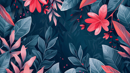 Wallpaper design with floral paint brush line art. Leaves and flowers nature design. Design for wedding invitation, cover, print, decoration, template