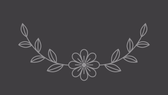 Animated organic frame with leaves and flowers forming a circle. White on a transparent background