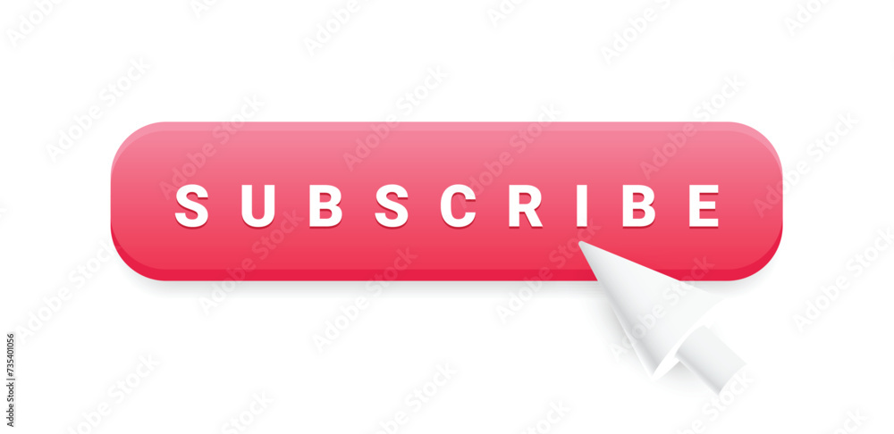 Poster subscribe button with white cursor pointing to the area for a click. user interface. vector illustra