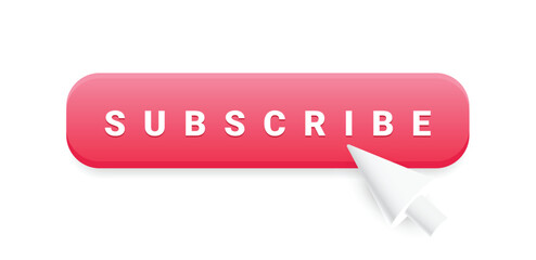 Subscribe button with white cursor pointing to the area for a click. User interface. Vector illustration.	 - obrazy, fototapety, plakaty