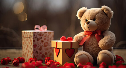 Teddy Bear Sitting Next to Gift Box
