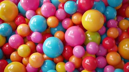 Fototapeta na wymiar Many rainbow gradient random bright soft balls background. Colorful balls background for kids zone or children's playroom. Huge pile of colorful balls in different sizes.