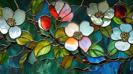 stained glass sakura blossom petals motif