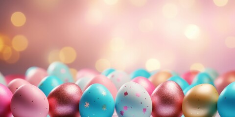 Fototapeta na wymiar A Row of Colorful Easter Eggs on a Table
