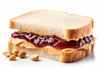 Peanut butter and jelly sandwich on a white surface close up - Powered by Adobe
