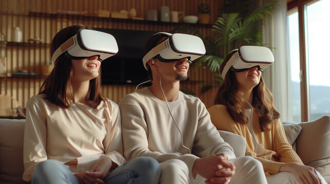 Group of people wearing virtual reality headset 
