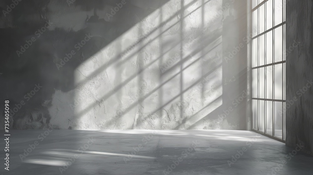 Poster gray background for product presentation with shadow and light from windows