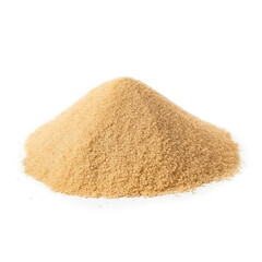 close up pile of finely dry organic fresh raw sesame seed powder isolated on white background. bright colored heaps of herbal, spice or seasoning recipes clipping path. selective focus