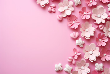 Fototapeta na wymiar Pink and White Paper Flowers on a Pink Background