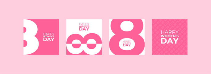 Set of women's day banner. 8 march holiday background. Editable post template set for banner sale, presentation, invitation, stories, streaming. Background for sale. Happy Women's voucher template - obrazy, fototapety, plakaty