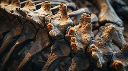 Fossilized vertebrae of a sauropod dinosaur with visible tumors providing evidence of potential cancer in dinosaurs.