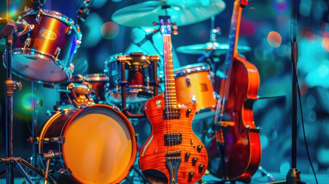 Set of musical instruments during concert