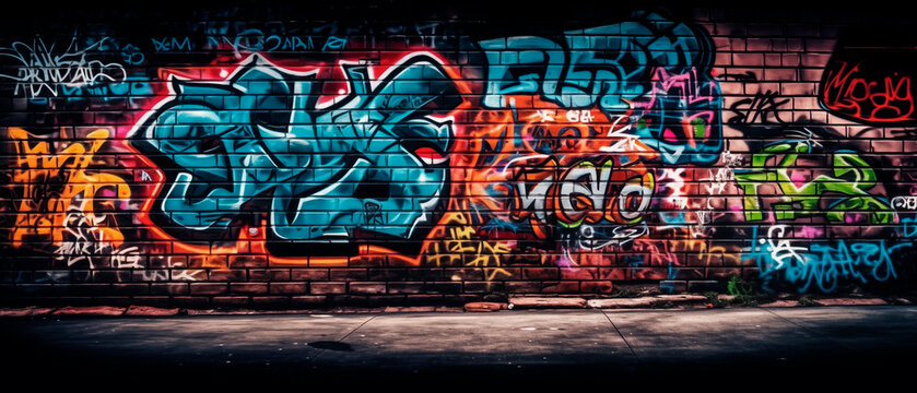 Colorful brick wall graffiti background