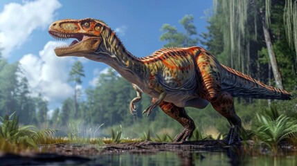 An artists rendering of a fully reconstructed dinosaur based on fossil cloning technology and scientific research giving us a glimpse of how these creatures may have looked
