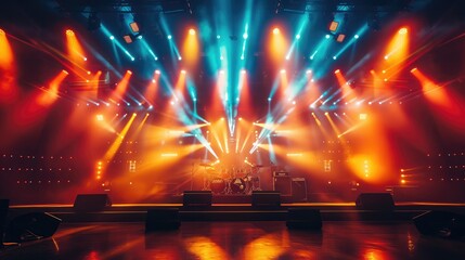 Stage lights.Abstract musical background.Playing guitar and concert concept.Live music background.Music festival.Instrument on stage and band
