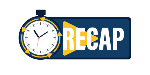 Recap, video play button replay. Watching on streaming. Vector stock illustration.
