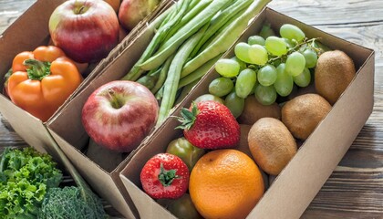 Naklejka na ściany i meble carton boxes containing fruit and vegetables