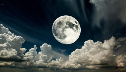 Obraz na płótnie Canvas full moon and eerie white clouds against a black night sky