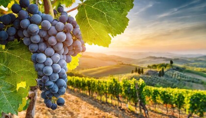 ripe grapes in vineyard at sunset tuscany italy
