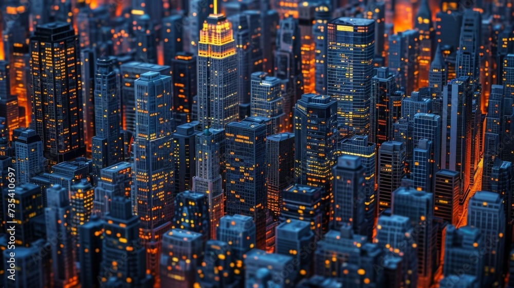 Poster the city skyline is dotted with a maze of illuminated office buildings each one standing out with it