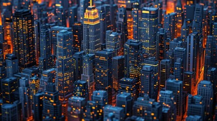The city skyline is dotted with a maze of illuminated office buildings each one standing out with its unique and captivating lighting display.