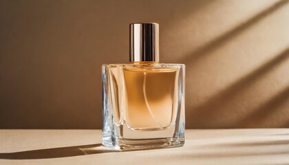 bottle of perfume on a beige background