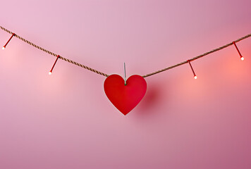 Red Heart Hanging on String With Lights