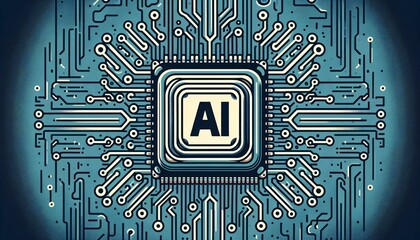 Illustration of artificial intelligence electronic circuit board.