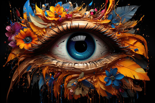 Human eye with floral decoratives