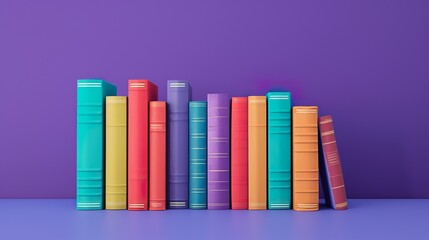 Many stacks of educational books to study in the university library on a color background
