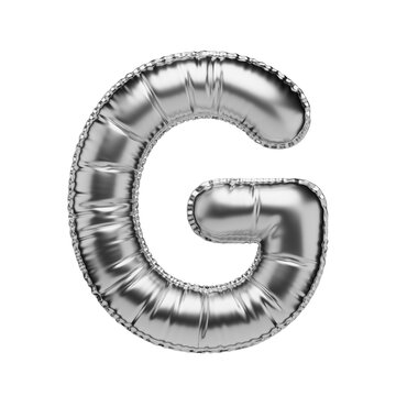 Letter G in the form of a foil balloon isolated on a transparent background. PNG 3D render. Letter of the Latin alphabet. Silver volumetric letter with matte texture.
