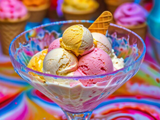 Vivid color ice-cream in colorful-party like composition