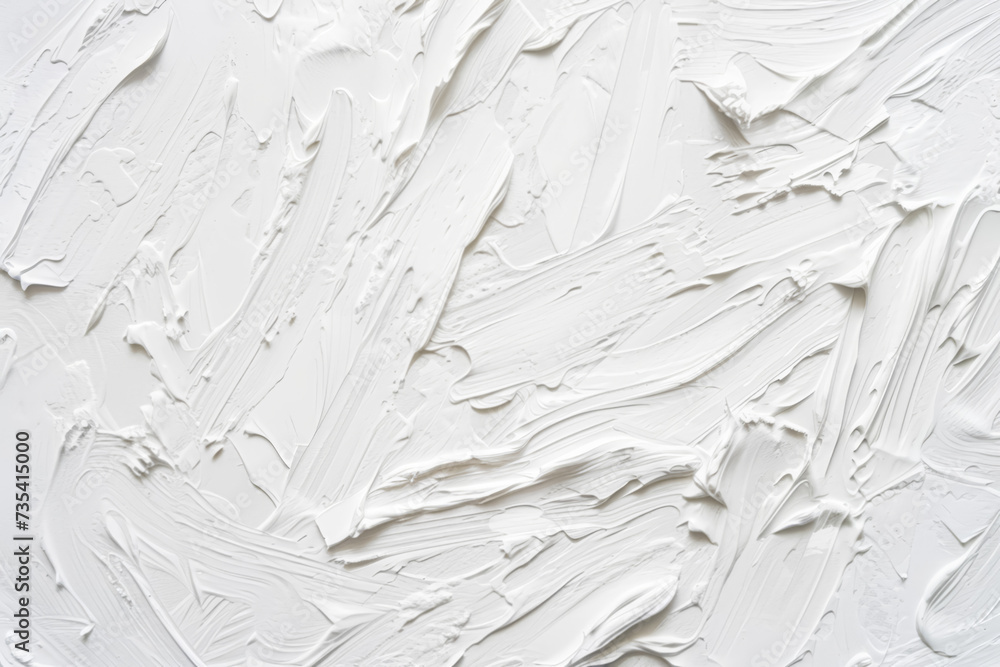 Poster close-up of a white textured surface with thick, expressive brush strokes and paint smears creating 