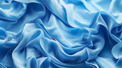 Obraz premium Abstract blue wavy crumpled shiny satin silk fabric textured textile background