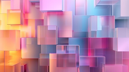 3d render abstract geometric background colorful translucent glass pieces simple flat square shapes