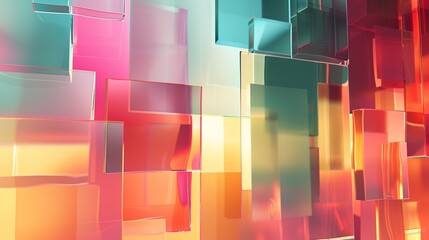 3d render abstract geometric background colorful translucent glass pieces simple flat square shapes