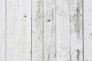 A series of vertical white wooden planks with natural grain, knots, and some distress marks and...