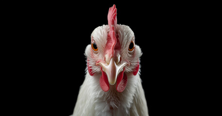 Hen animal face chicken portrait on black background