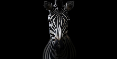 Zebra animal face portrait on black background